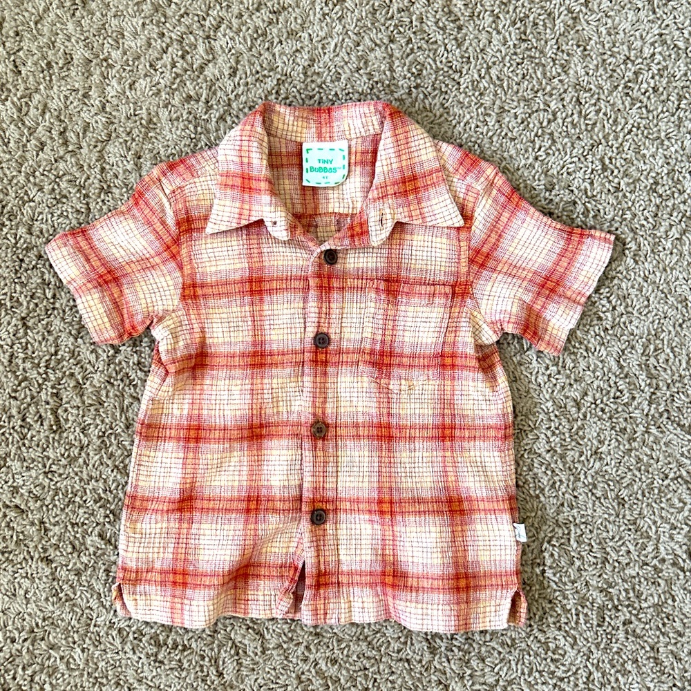 3 for $15 ☀️ Boys Buffalo Check Button Down Short Sleeved Shirt Size 4 Boys